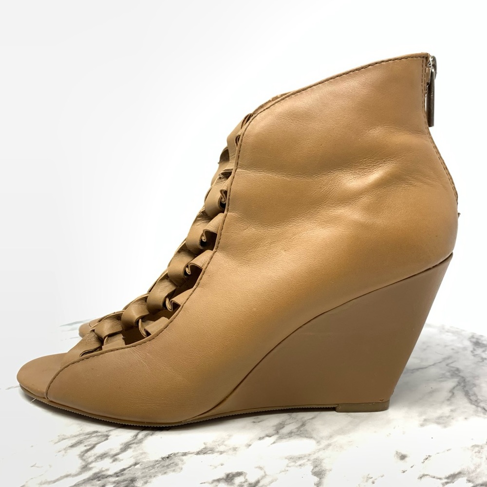 Kelsi Dagger Innis Knot Cage Brown Leather Wedges 8 Edgy Avant Garde Alt Boho - Picture 3 of 14